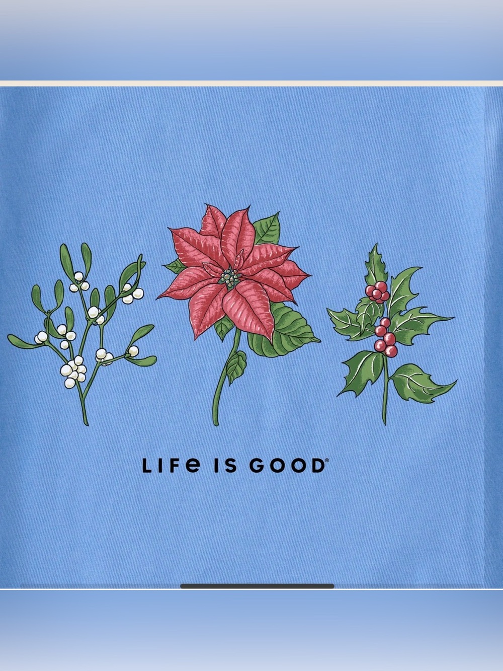 Life Is Good Light Blue Long-Sleeve Tee with Red Floral Chest and Sleeve Print - Picture 2 of 6